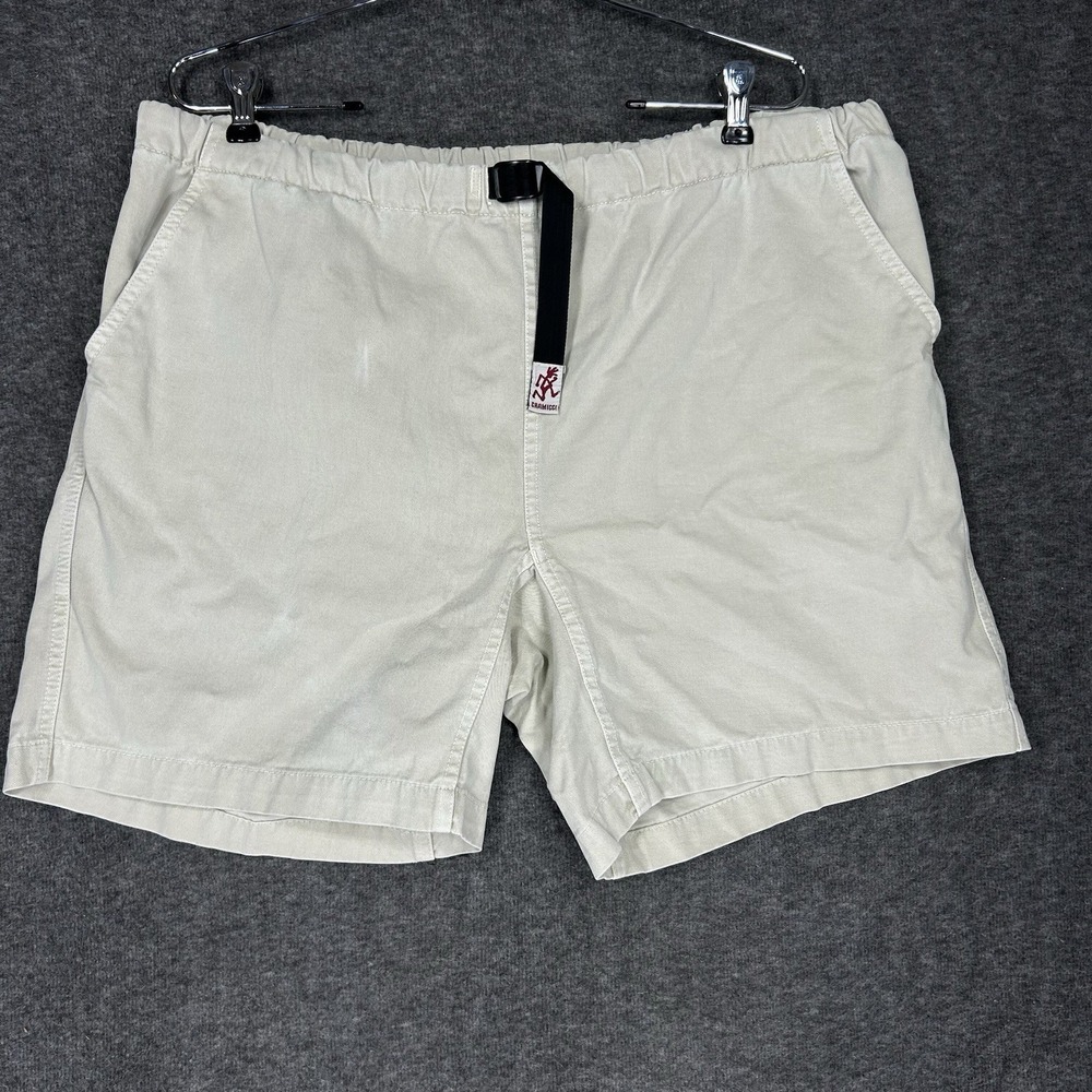 Gramicci Shorts Mens L Beige Belted Cotton Baggy Climbing hiking 7" inseam